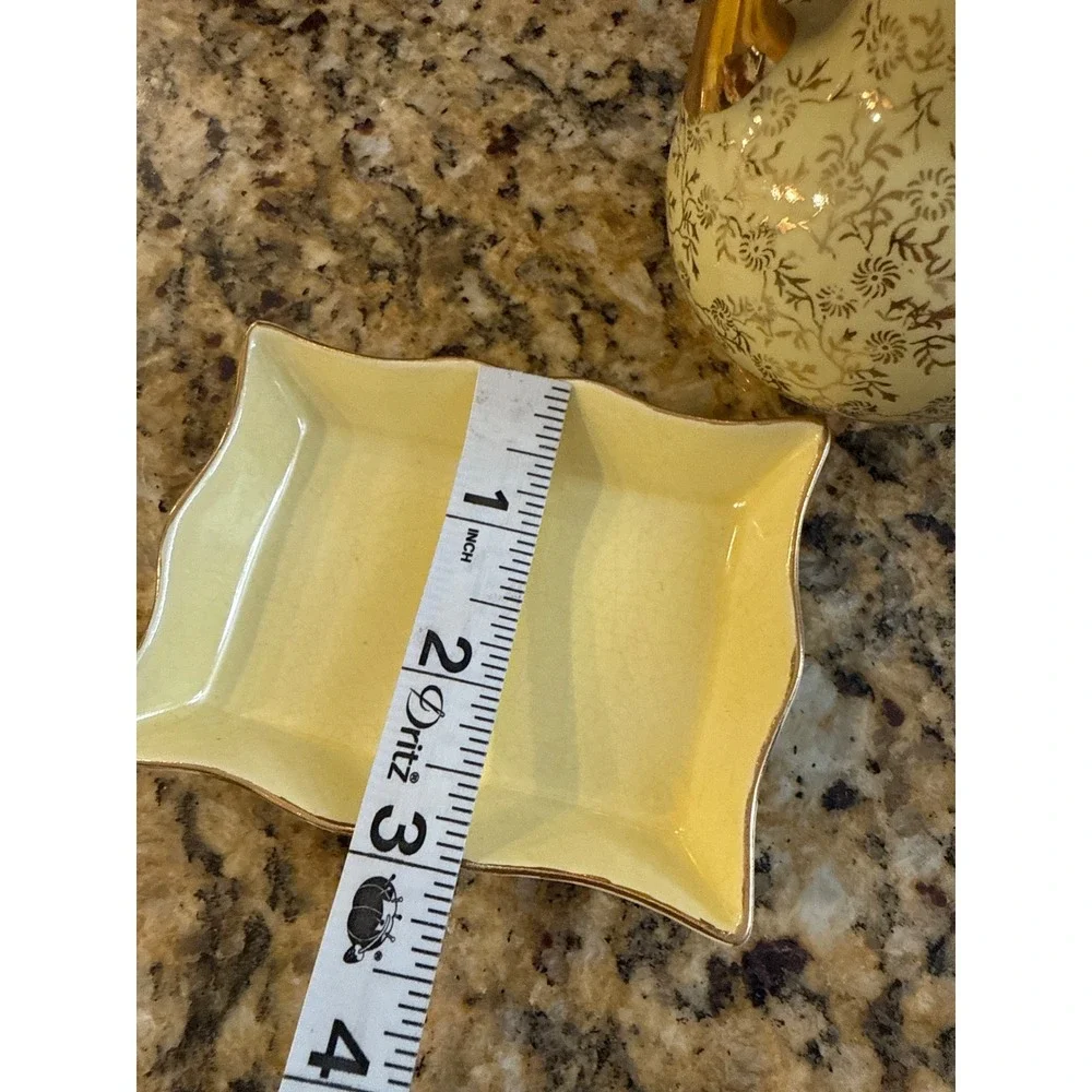 Vintage Decmar USA 22K Gold Filigree Yellow Bud Vase and Trinket Dish Set